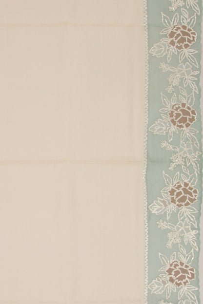 Tussar Plain Cream Saree With Organza Scallop Border