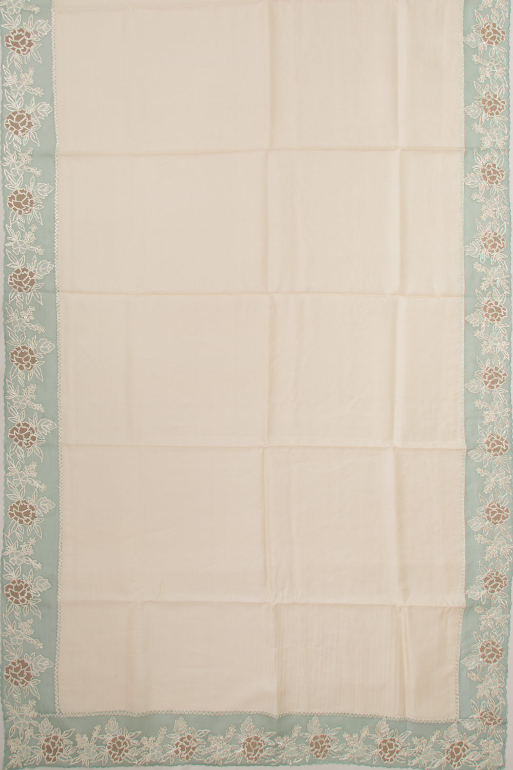 Tussar Plain Cream Saree With Organza Scallop Border
