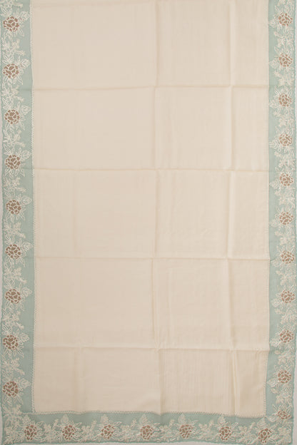 Tussar Plain Cream Saree With Organza Scallop Border