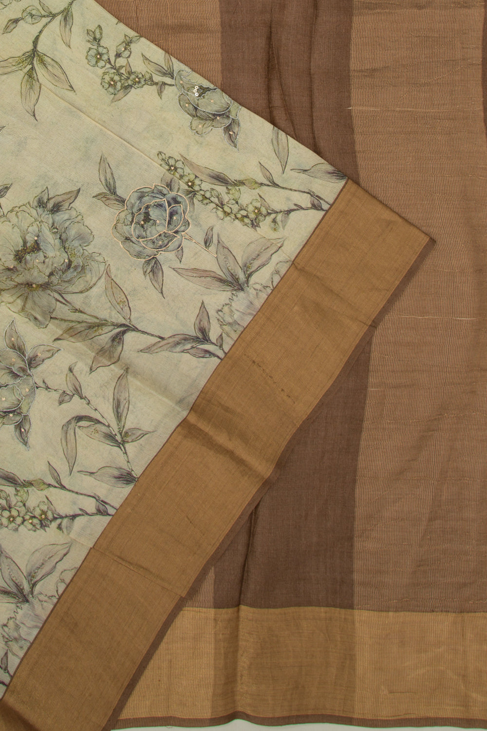 Tussar Floral Printed Pastel Yellow Saree