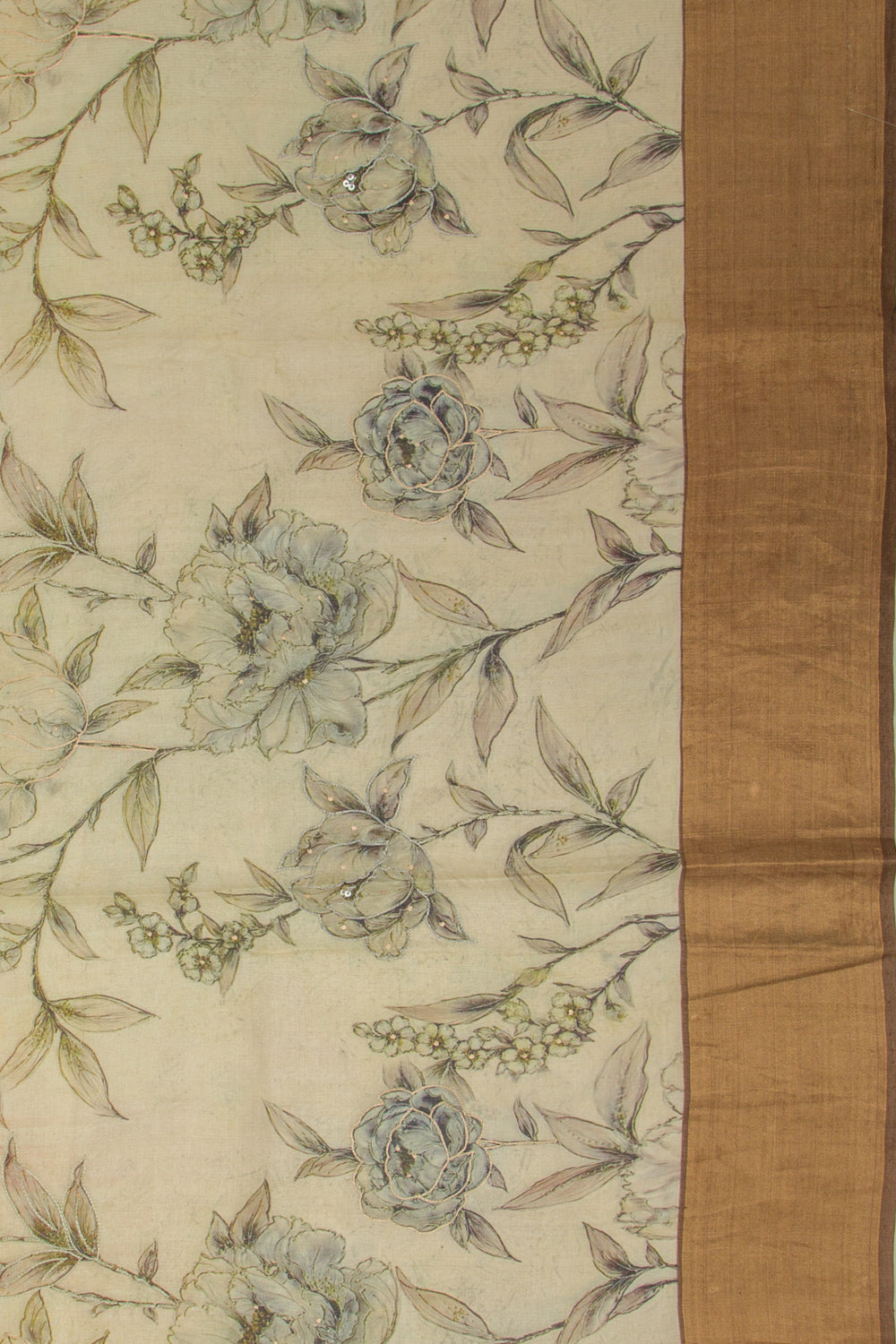 Tussar Floral Printed Pastel Yellow Saree