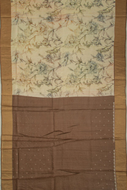 Tussar Floral Printed Pastel Yellow Saree