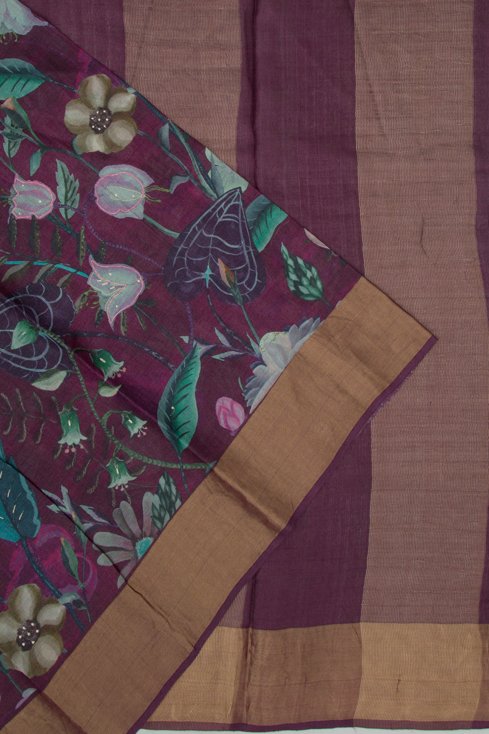 Tussar Floral Printed Purple Saree