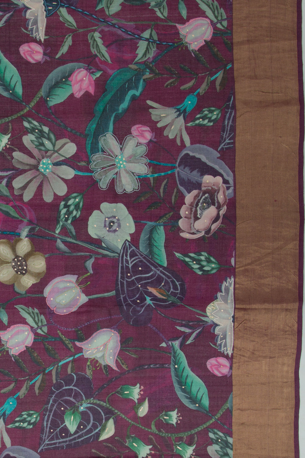 Tussar Floral Printed Purple Saree