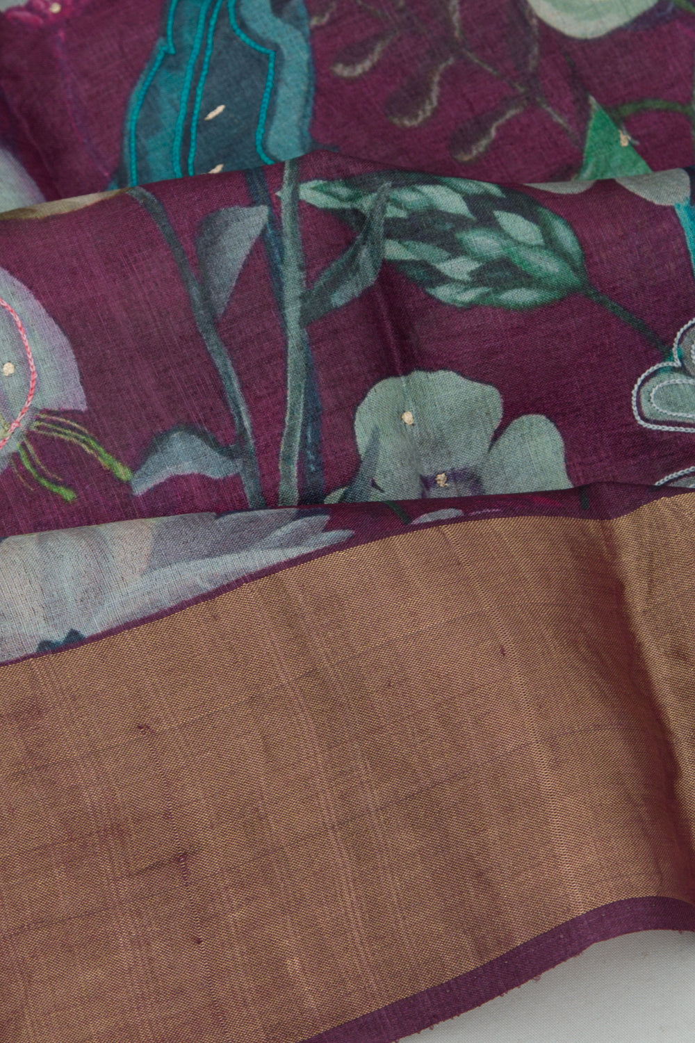 Tussar Floral Printed Purple Saree