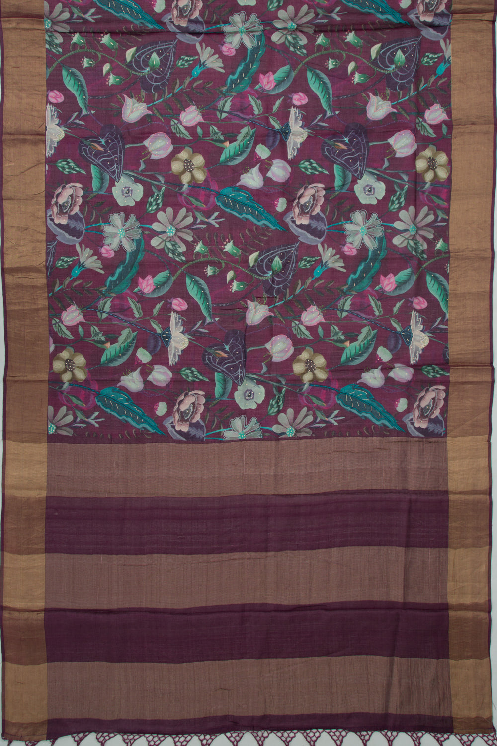Tussar Floral Printed Purple Saree