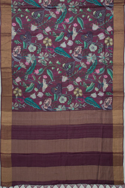 Tussar Floral Printed Purple Saree