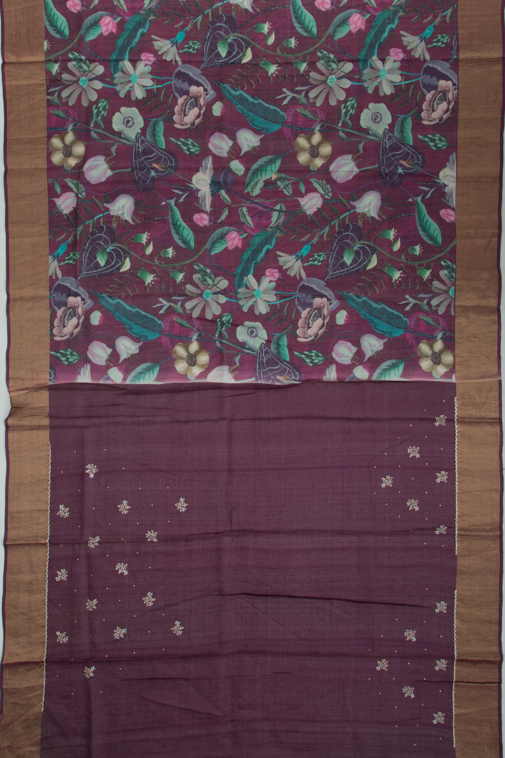 Tussar Floral Printed Purple Saree