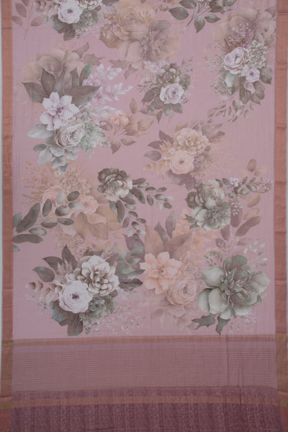 Chanderi SIlk Floral Printed Pink Saree