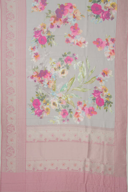 Banarasi Katan Silk Floral Printed Grey Saree