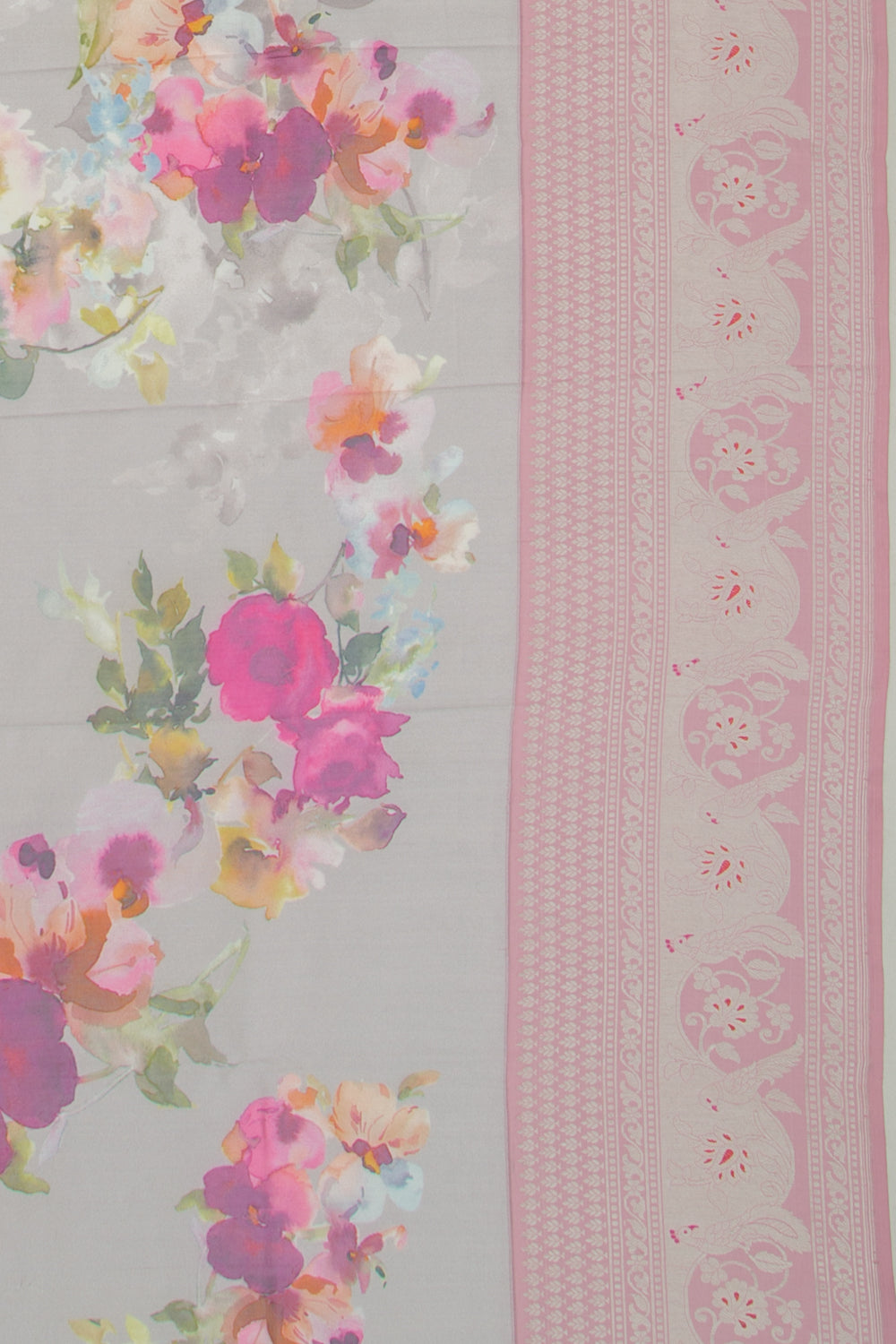 Banarasi Katan Silk Floral Printed Grey Saree