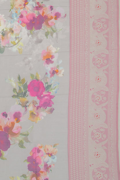 Banarasi Katan Silk Floral Printed Grey Saree