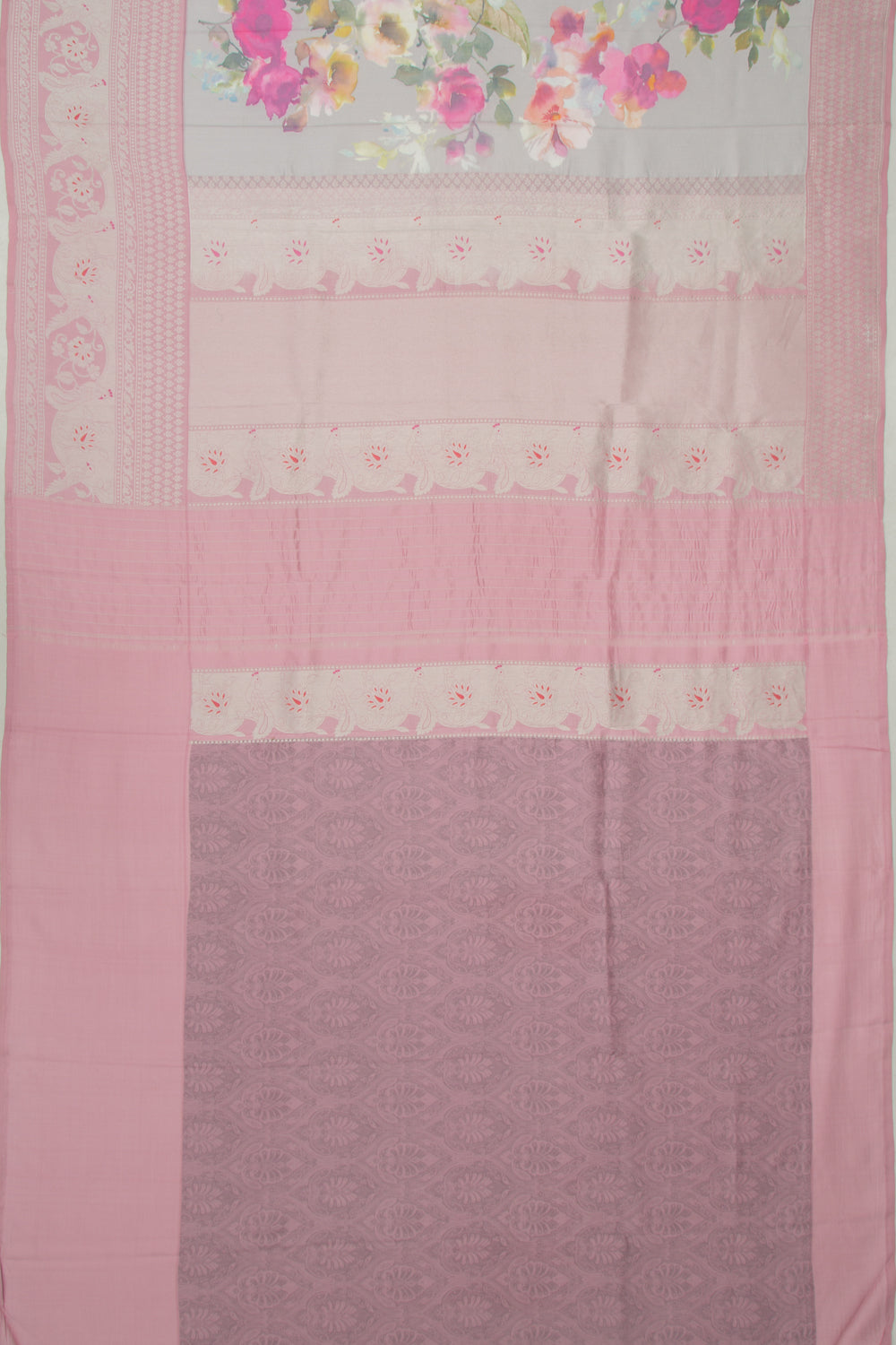 Banarasi Katan Silk Floral Printed Grey Saree
