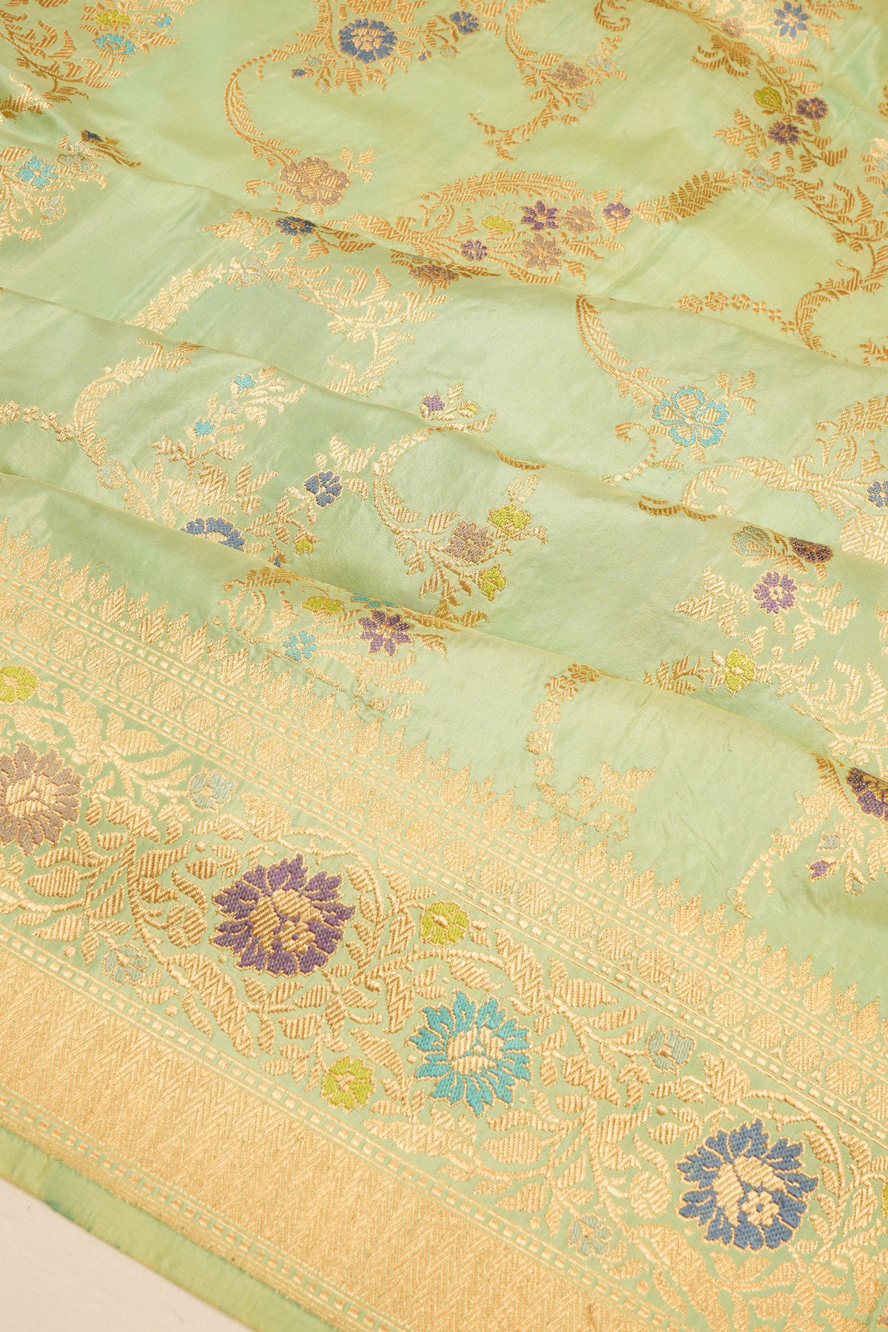 Banarasi Silk Meenakari Jaal Pastel Green saree