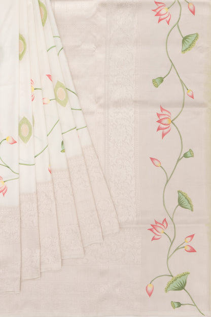 Kanchipuram Silk Pichwai Printed White Saree