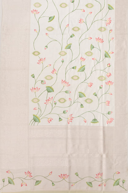 Kanchipuram Silk Pichwai Printed White Saree