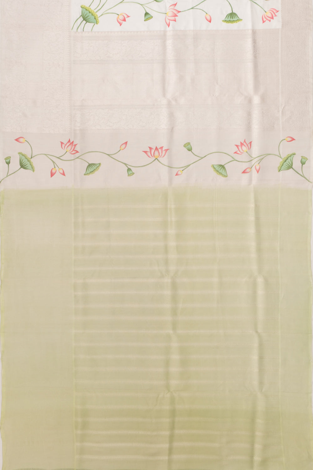 Kanchipuram Silk Pichwai Printed White Saree