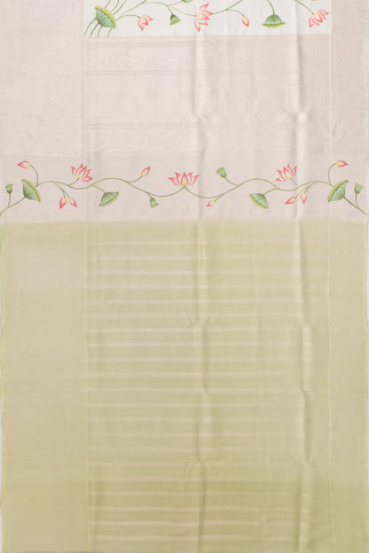 Kanchipuram Silk Pichwai Printed White Saree