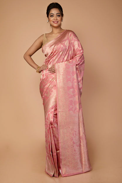 Banarasi Silk Jaal Pink Saree
