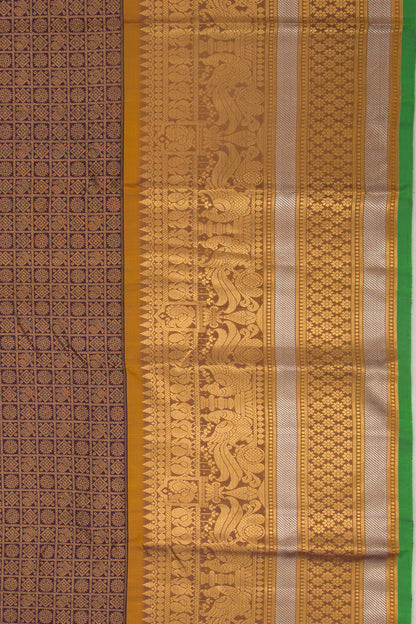Kanchipuram Silk Checks And Butta Dark Blue Saree
