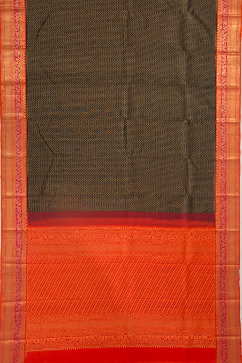 Kanchipuram Silk Zig Zag Lines Black Saree