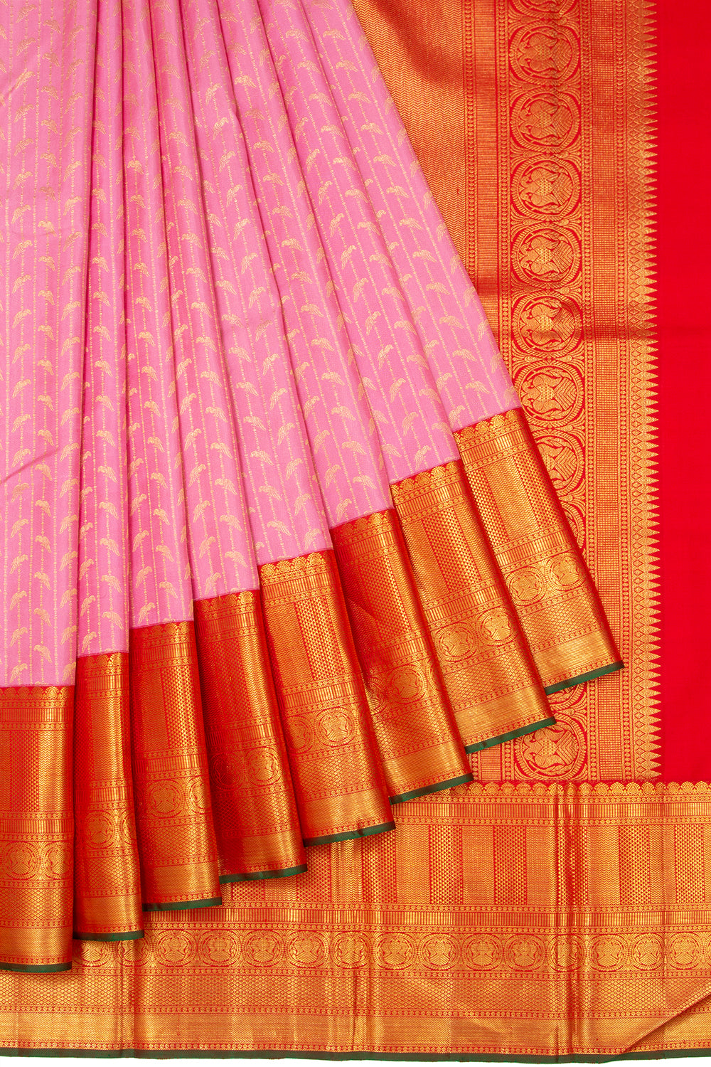 Kanchipuram Silk Vertical Lines Pastel Pink Saree