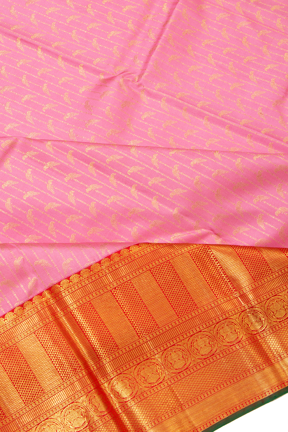 Kanchipuram Silk Vertical Lines Pastel Pink Saree