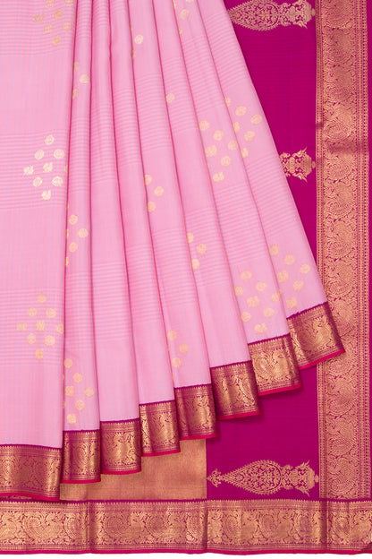 Kanchipuram Silk Checks And Butta Baby Pink Saree