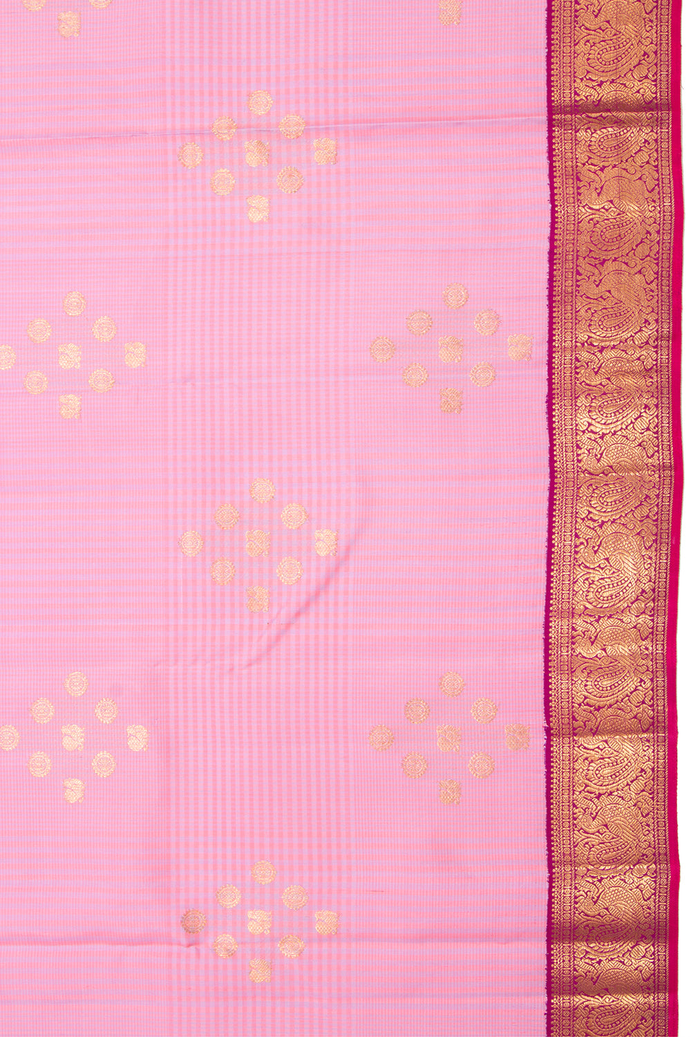Kanchipuram Silk Checks And Butta Baby Pink Saree