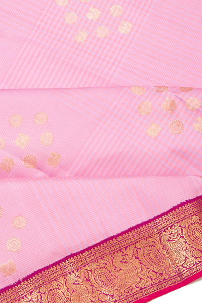 Kanchipuram Silk Checks And Butta Baby Pink Saree