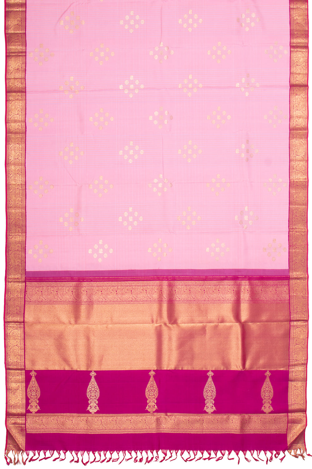 Kanchipuram Silk Checks And Butta Baby Pink Saree
