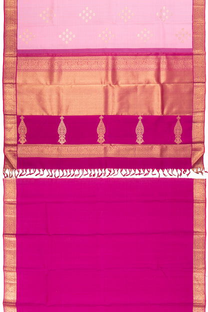 Kanchipuram Silk Checks And Butta Baby Pink Saree