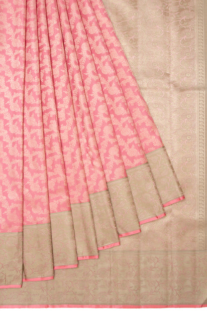 Kanchipuram Silk Jaal Baby Pink Saree