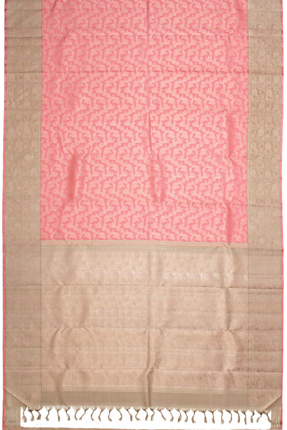 Kanchipuram Silk Jaal Baby Pink Saree