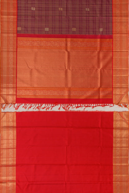 Kanchipuram Silk Checks And Butta Brown Saree