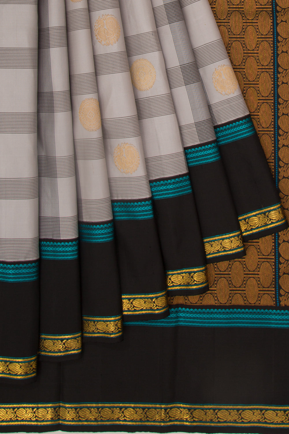 Kanchipuram Silk Checks And Butta White Saree