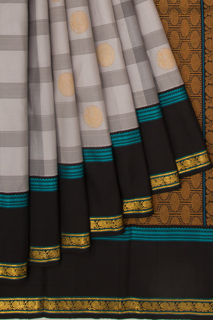Kanchipuram Silk Checks And Butta White Saree