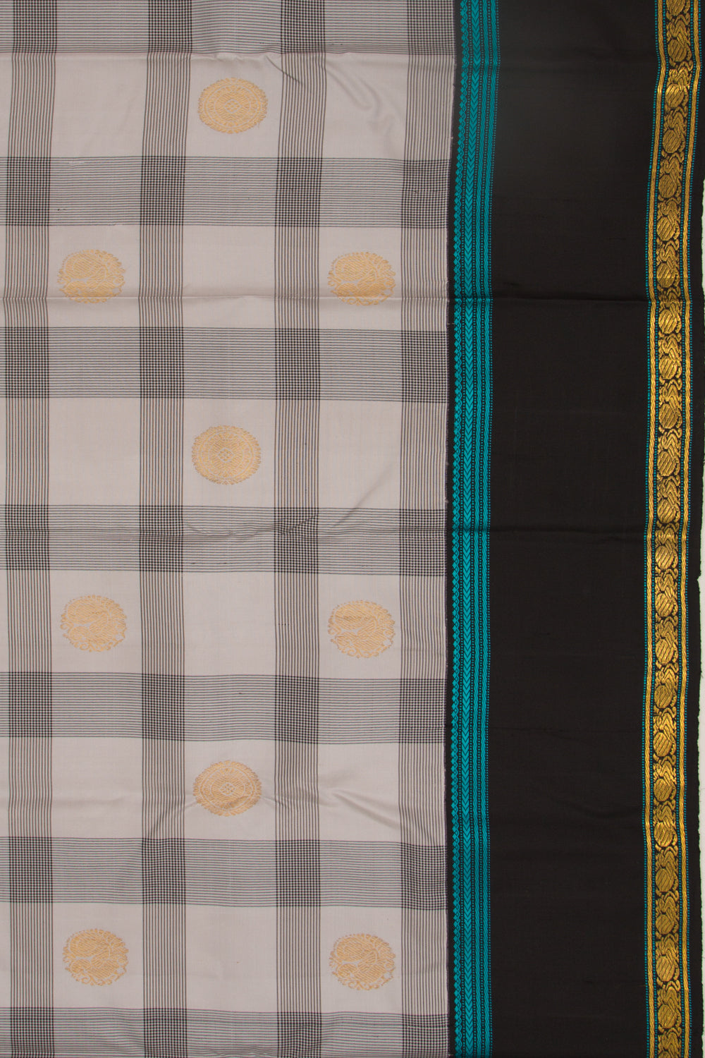 Kanchipuram Silk Checks And Butta White Saree