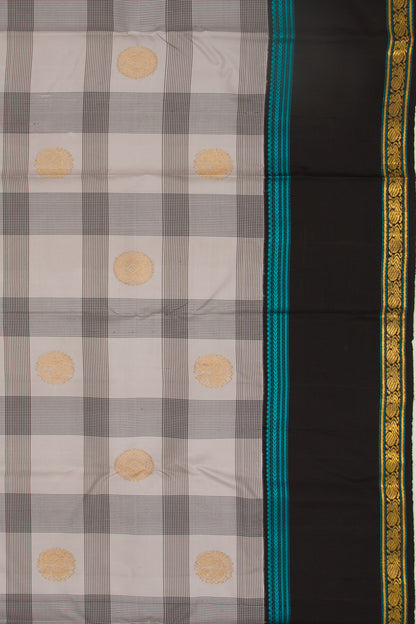 Kanchipuram Silk Checks And Butta White Saree