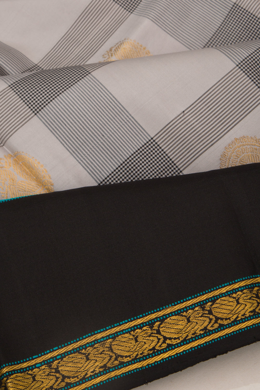 Kanchipuram Silk Checks And Butta White Saree