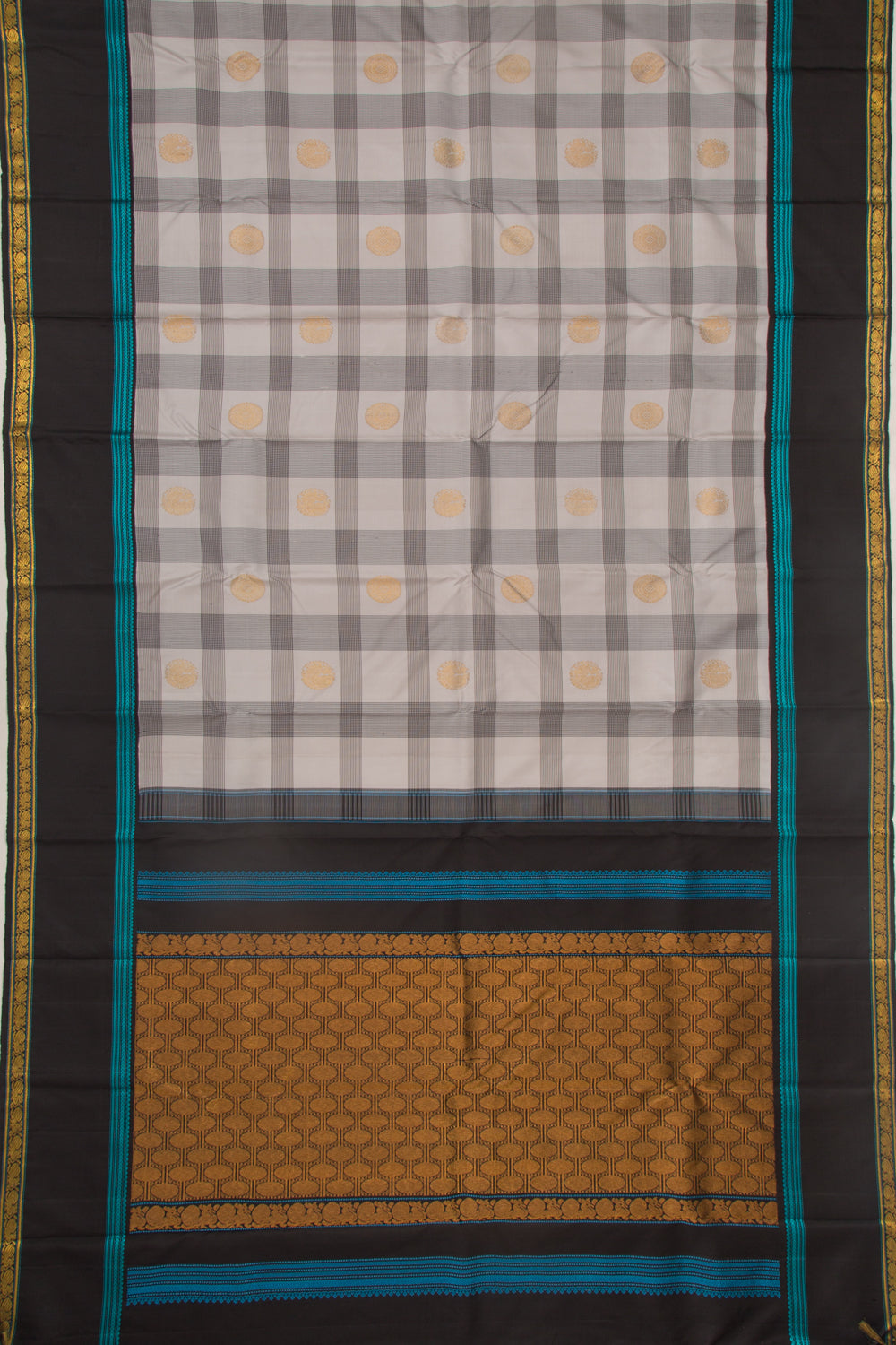 Kanchipuram Silk Checks And Butta White Saree