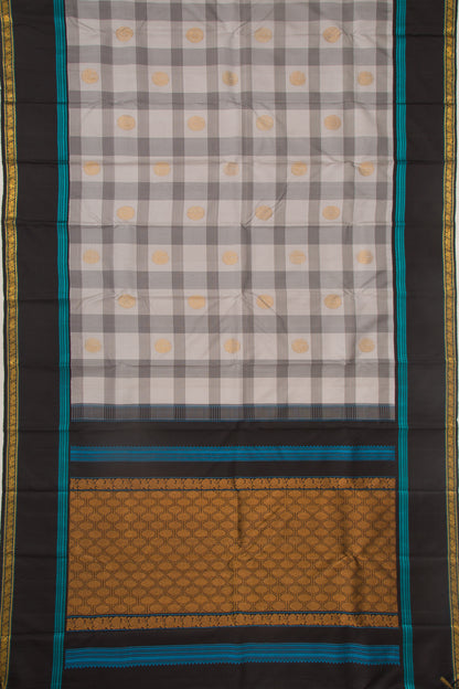 Kanchipuram Silk Checks And Butta White Saree