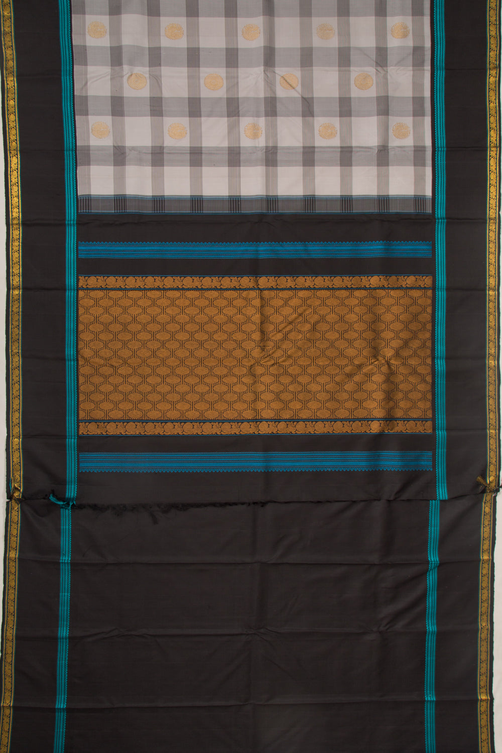 Kanchipuram Silk Checks And Butta White Saree