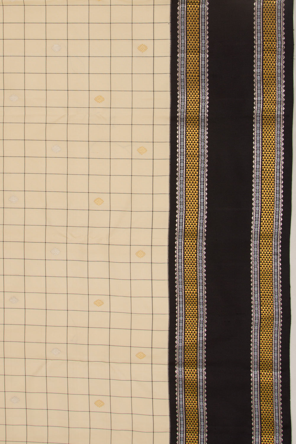 Kanchipuram Silk Checks And Butta Cream Saree