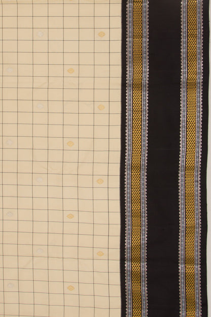 Kanchipuram Silk Checks And Butta Cream Saree