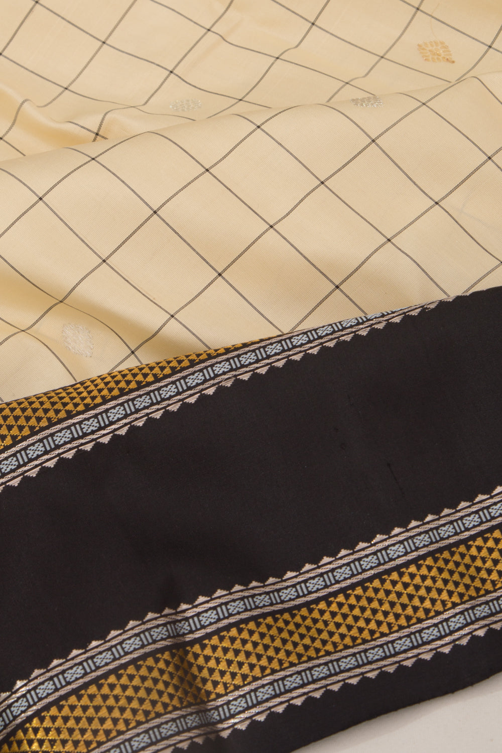 Kanchipuram Silk Checks And Butta Cream Saree