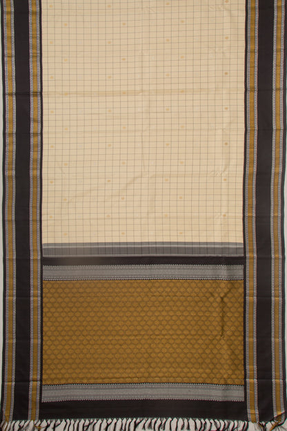 Kanchipuram Silk Checks And Butta Cream Saree