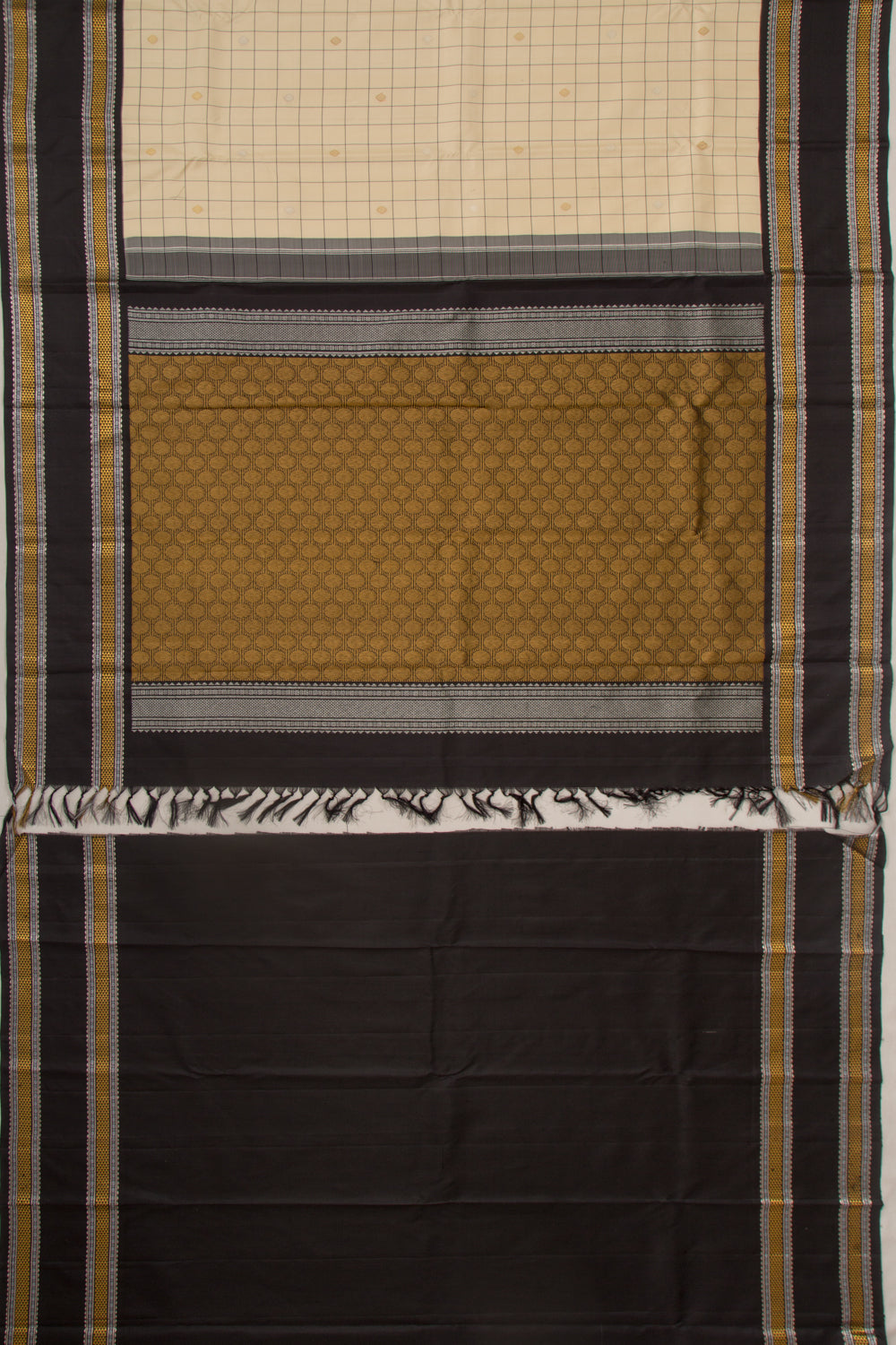 Kanchipuram Silk Checks And Butta Cream Saree