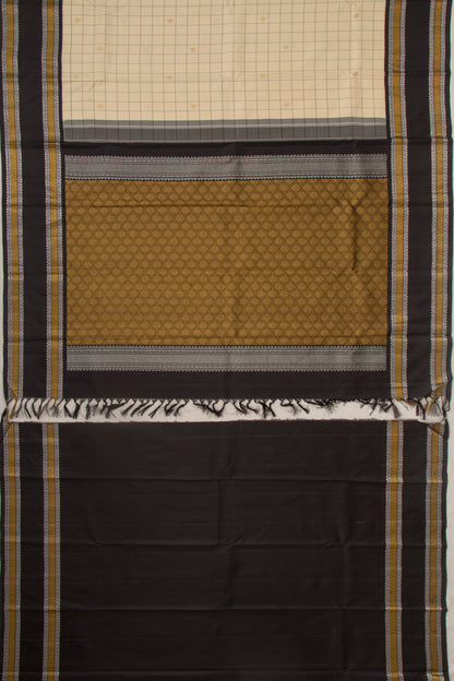 Kanchipuram Silk Checks And Butta Cream Saree