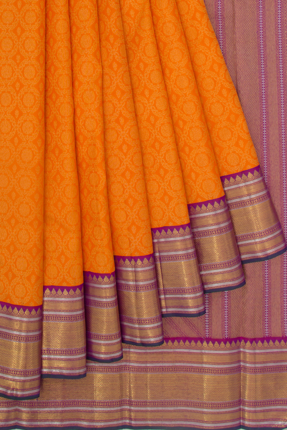 Kanchipuram Silk Brocade Orange Saree